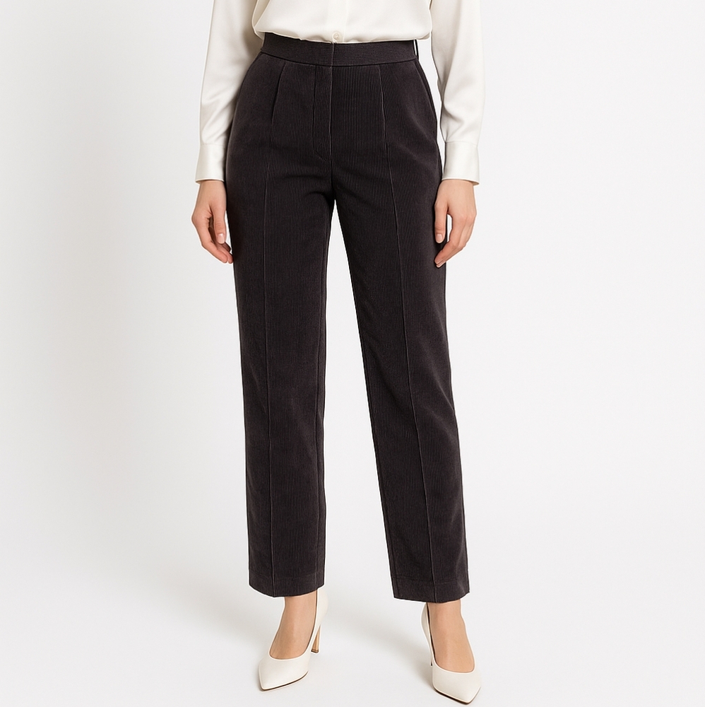 Soft Works Petites Womens Size 10 Pants Slacks Stretch Gray Corduroy Pull On